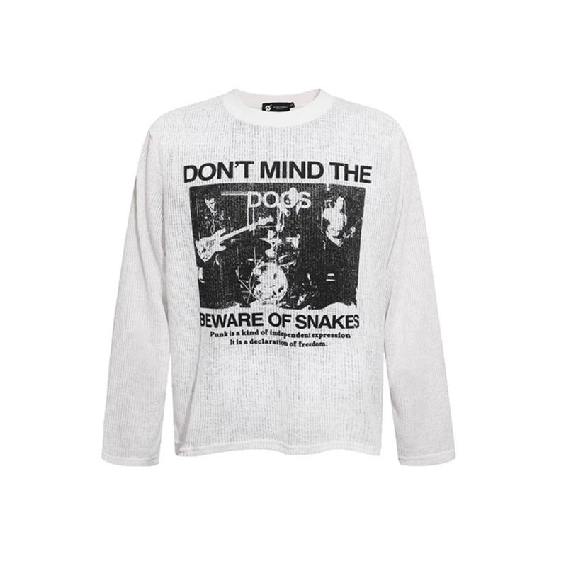 Men's Long Sleeve Thermal Shirt with Waffle Structure and Punk Band Print Chichicherry