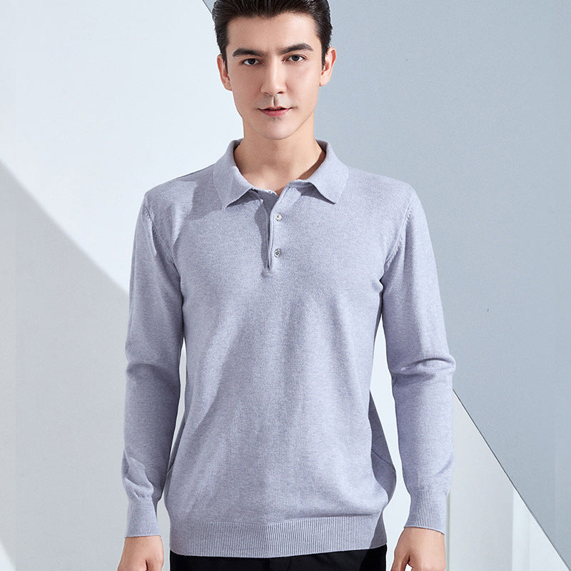 Men's fine long sleeve polo shirt made of fine knit with 3-button placket and slim fit Chichicherry