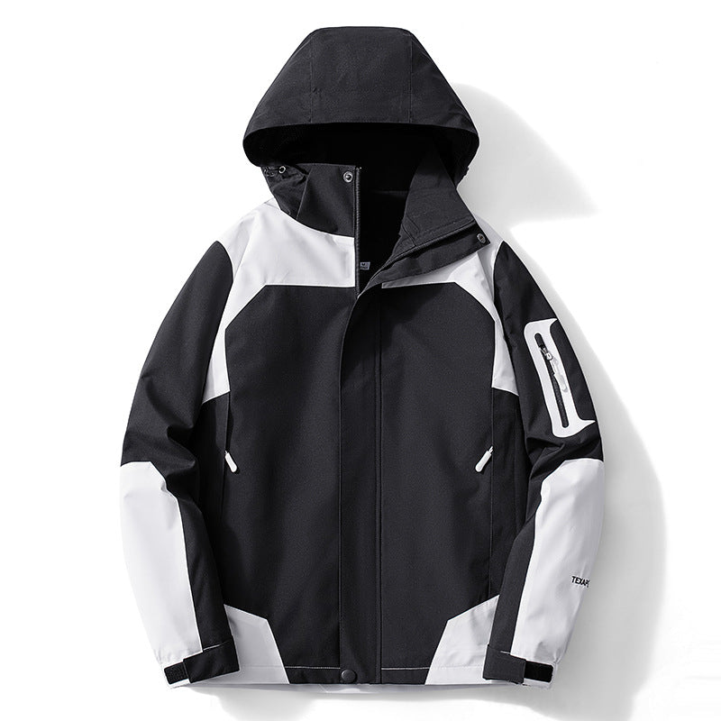 Men's technical softshell hooded jacket with contrast panels and zippered sleeve pocket Chichicherry