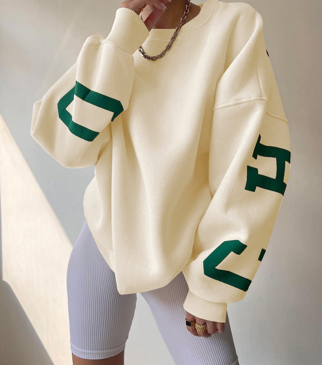 Damen Oversized Sweatshirt mit Blockprint-Ärmeln und weitem Drop-Shoulder-Schnitt Chichicherry