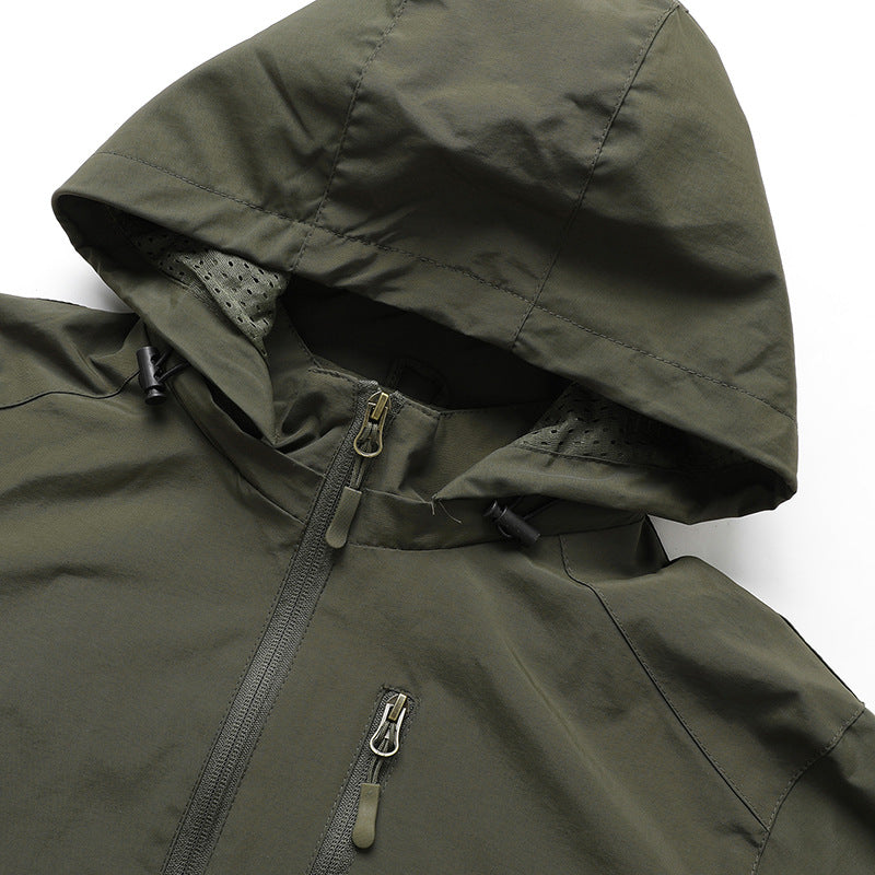 Men's Ultralight All-Weather Outdoor Jacket with Hood Breathable Mesh Lining and Zippered Pockets Chichicherry
