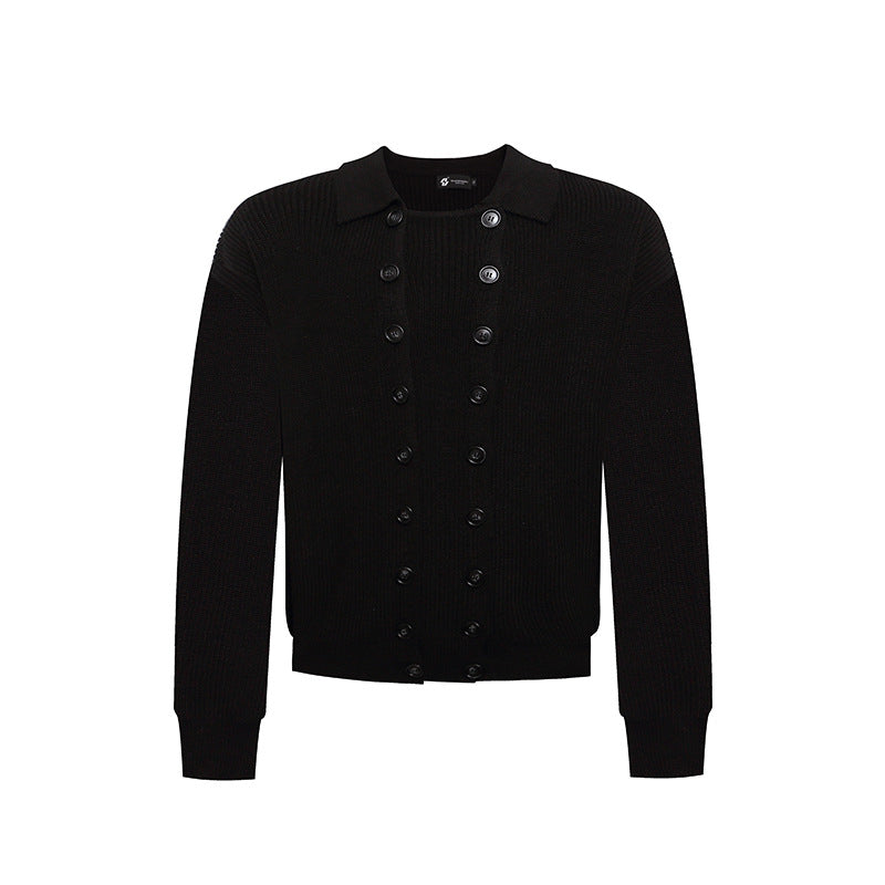 Men's Double-Breasted Knit Cardigan with Shirt Collar and Ribbed Cuffs Chichicherry