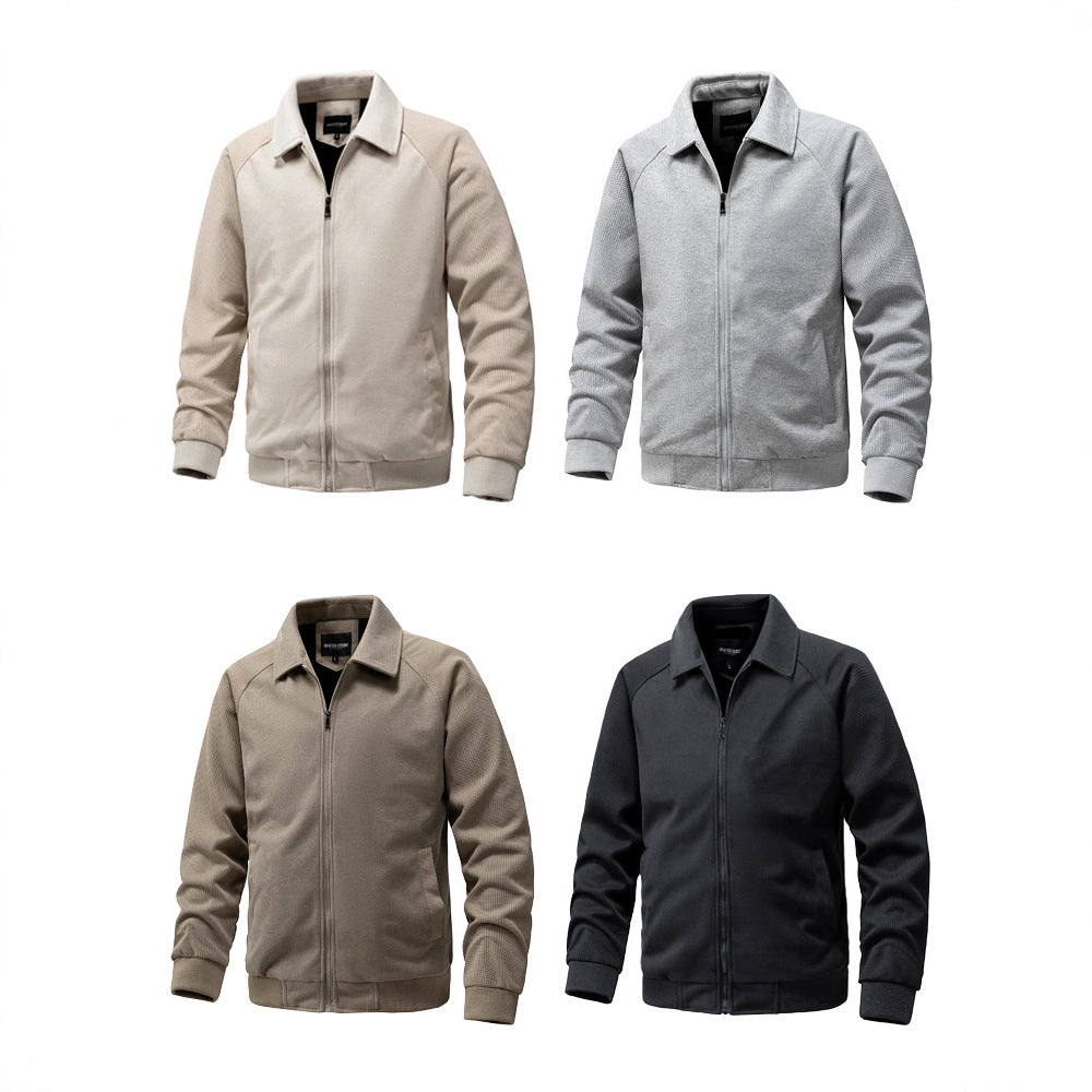 Men's Casual Zip-up Sweat Jacket with Structured Rib Sleeves Chichicherry