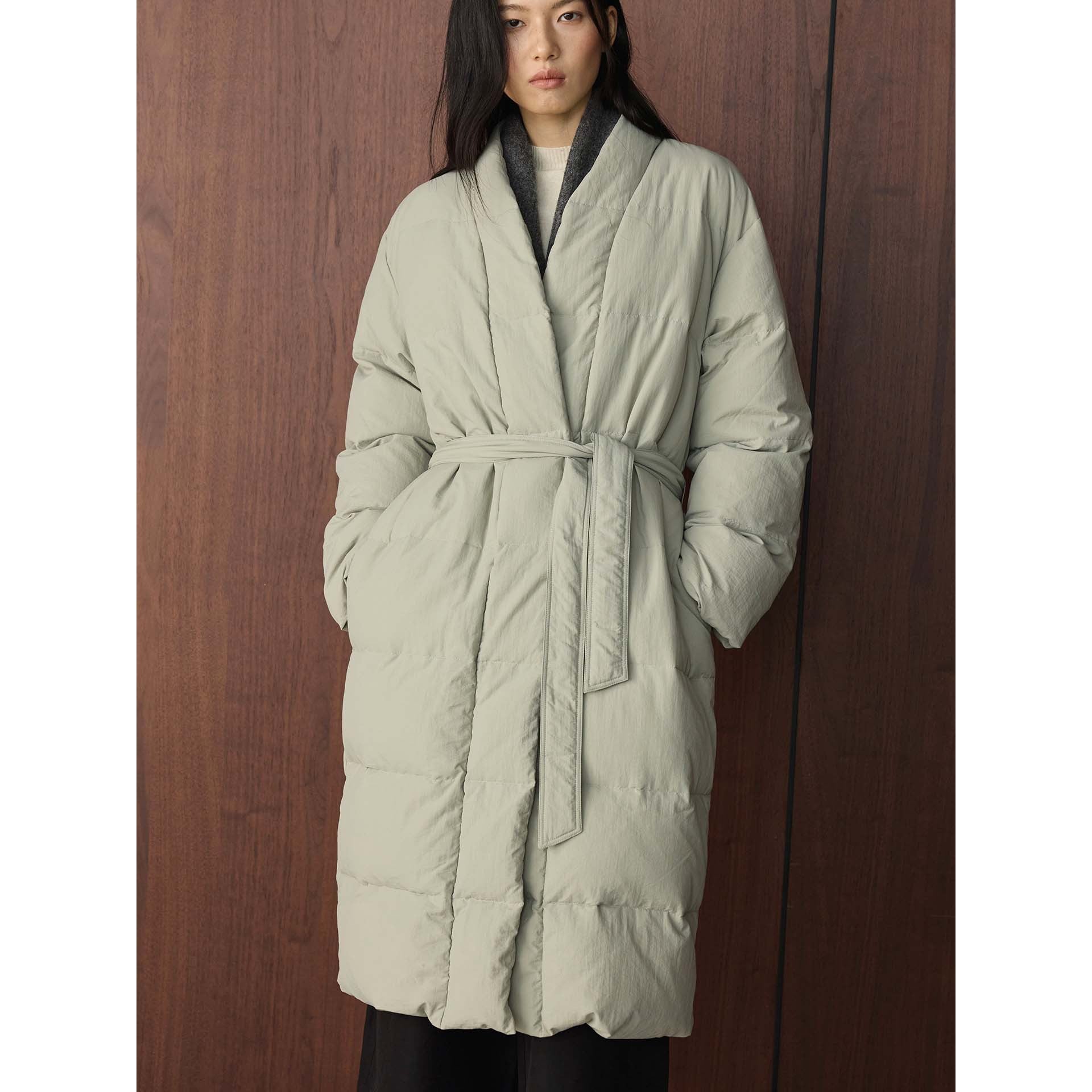 Women Longer quilted coat with kimono-like collar and oversized silhouette Chichicherry