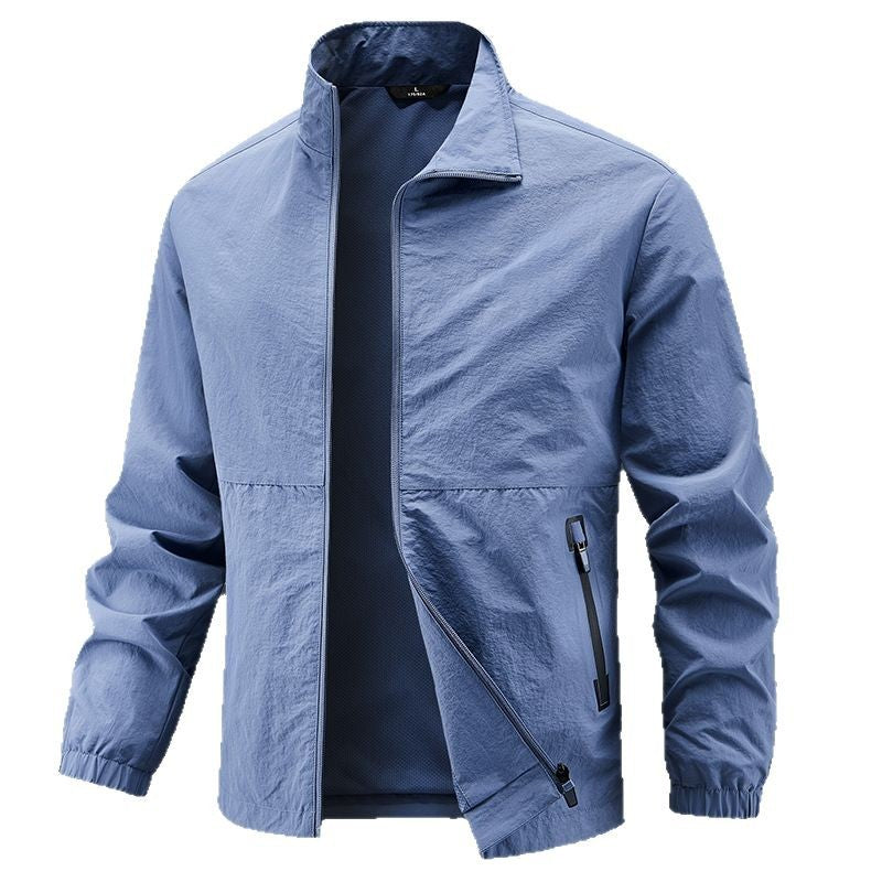 Men's Lightweight Technical Transition Jacket with Stand-Up Collar, Breathable Mesh Lining, and Water-Repellent Zipper Pockets Chichicherry