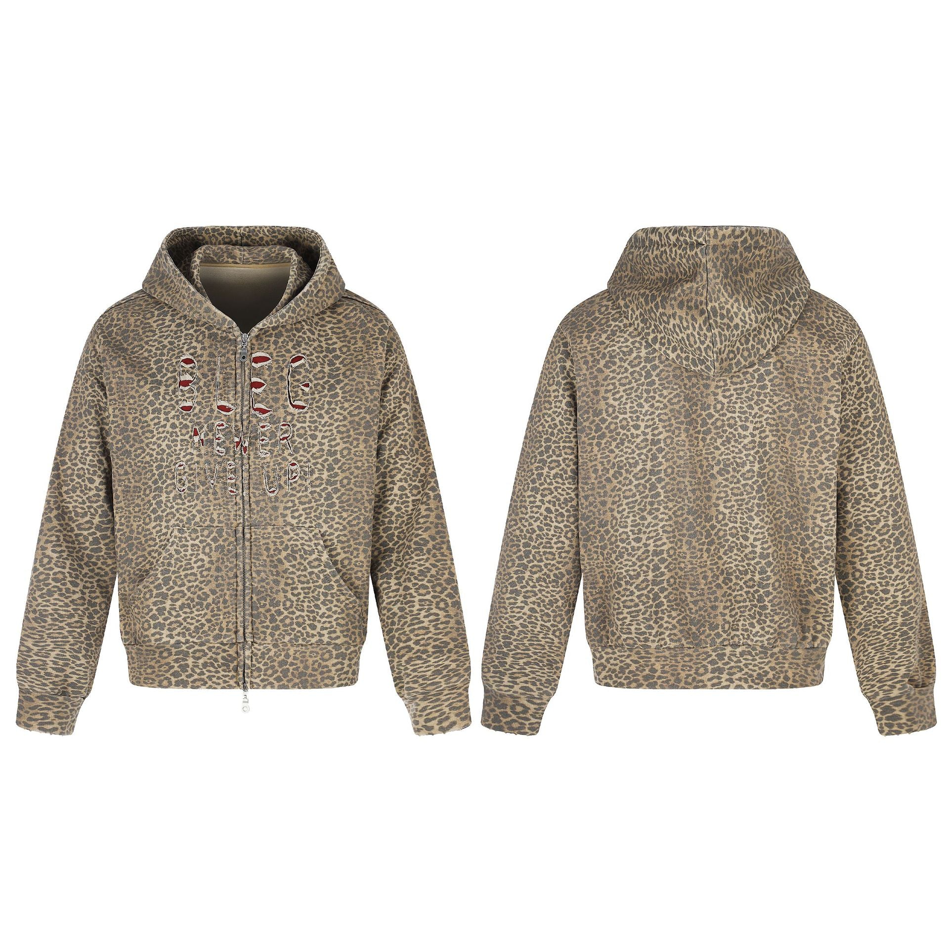 Women's hooded jacket in boxy cut with leopard print and distressed embroidery Chichicherry