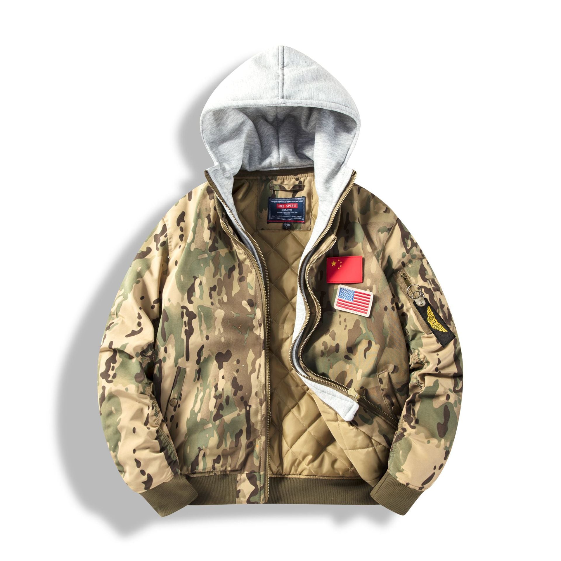 Men's bomber jacket with removable hood inner lining and quilted thermal insulation Chichicherry