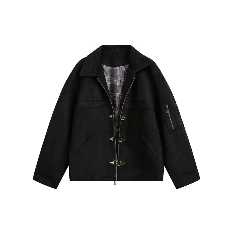 Men's short jacket in boxy format made of suede look with toggle closures and zipper Chichicherry