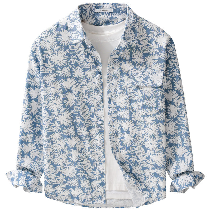 Women's Lightweight Floral Print Overshirt made of Linen-Cotton Blend with Kent Collar and Chest Pocket Chichicherry