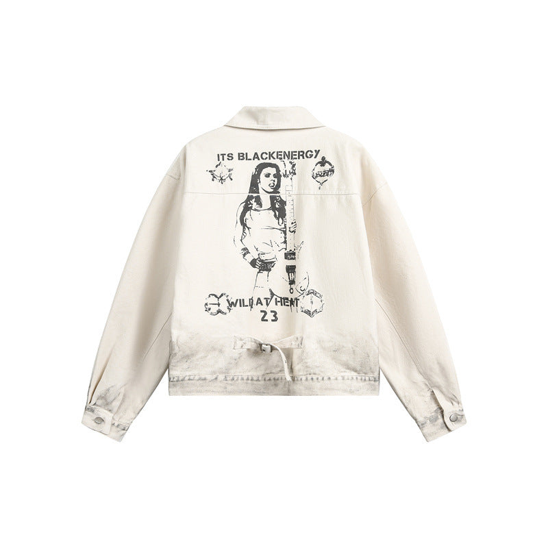 Unisex Boxy Denim Jacket with Worn Paint Effect and Subtle Embroidery Chichicherry