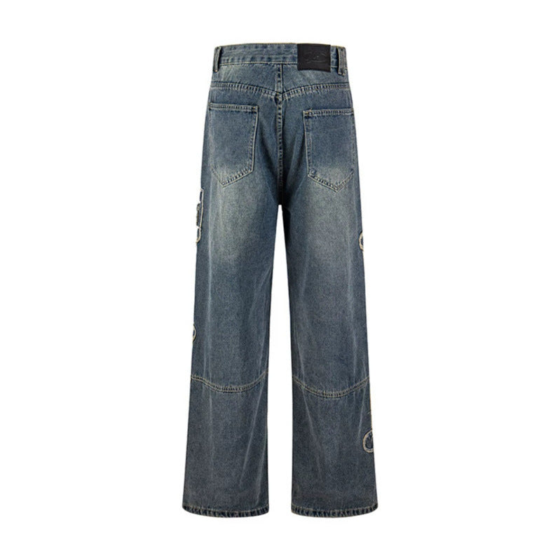 Women's jeans with high waistband, wide leg cut, stitch and destroy details Chichicherry