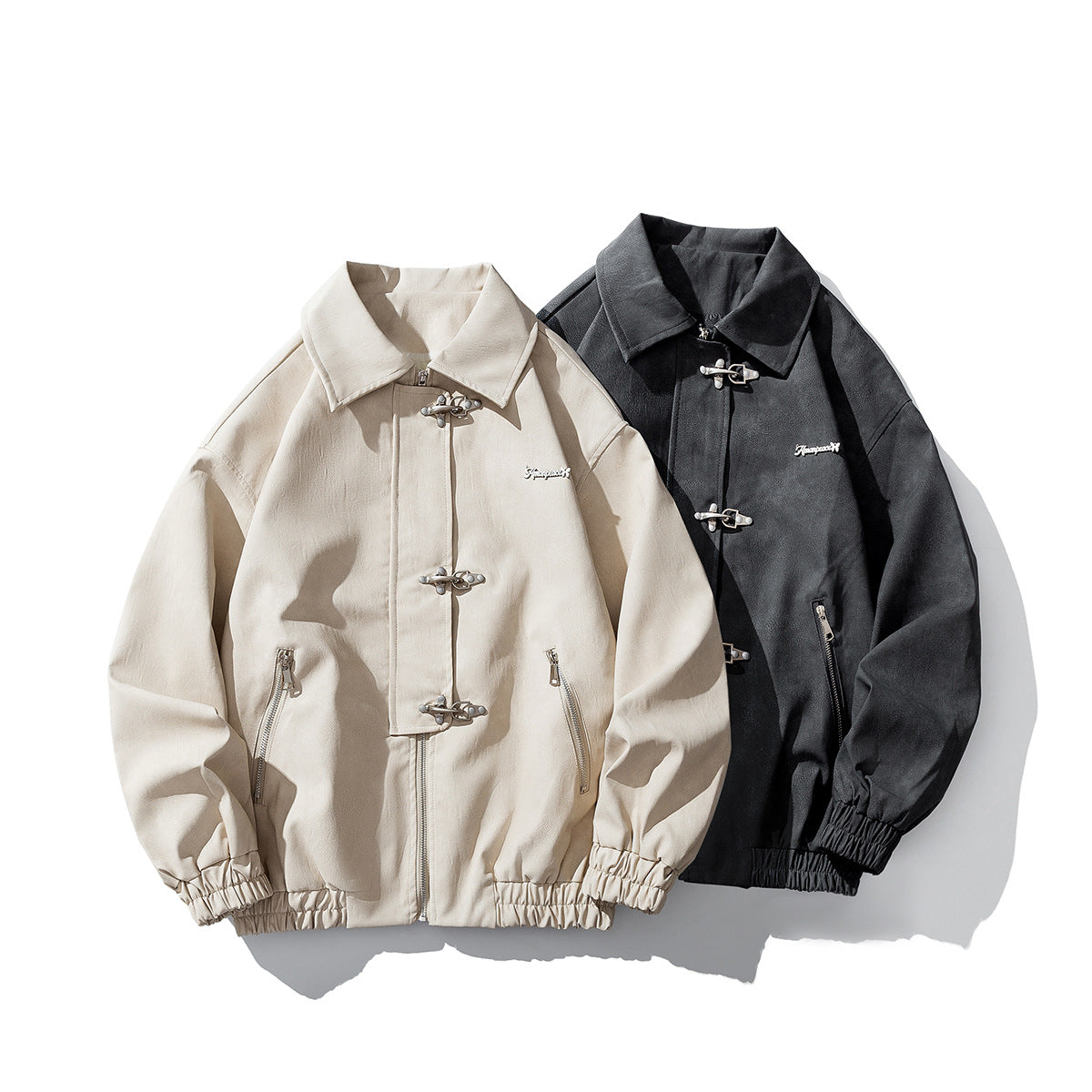 Men's Oversized Velour Jacket with Distinctive Metal Closures and Zipper Pockets Chichicherry