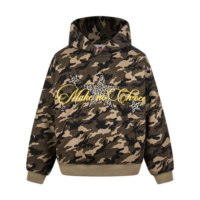 Women's Oversized Hoodie with Kangaroo Pocket and Leo-Star Print Chichicherry