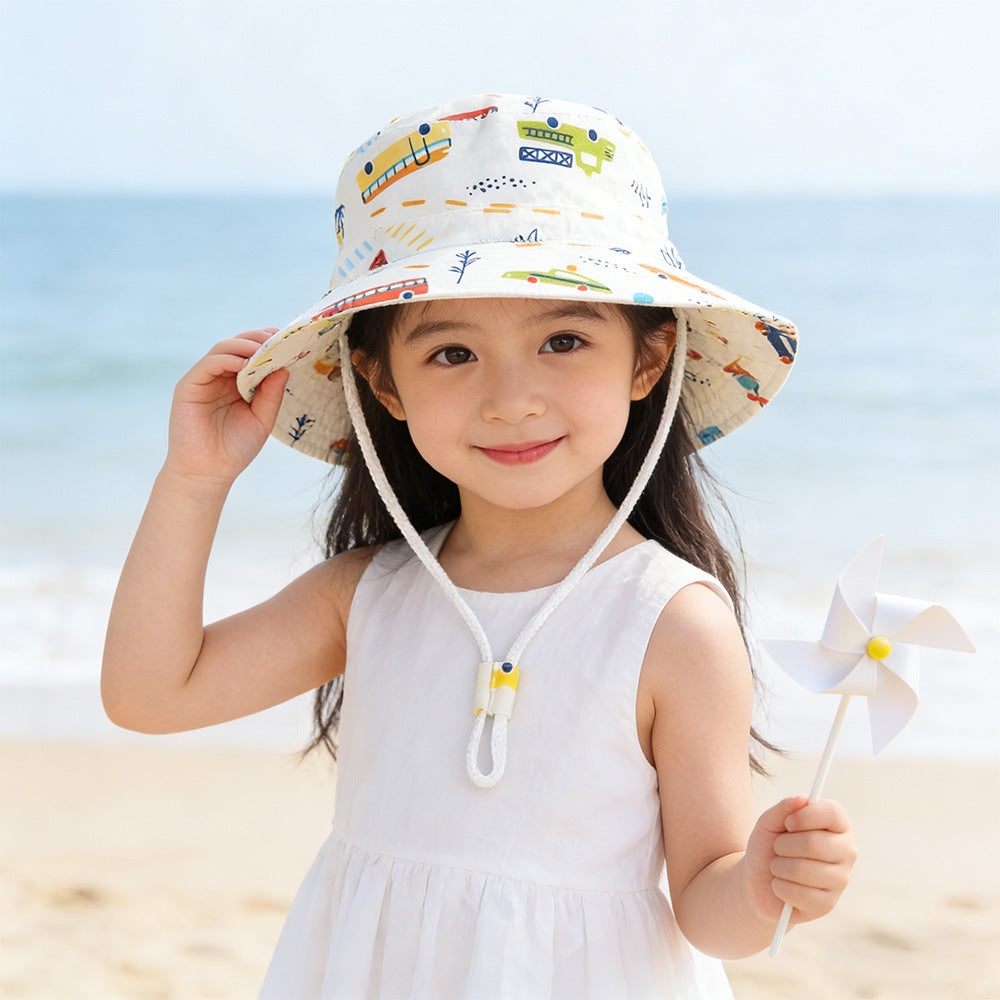 Unisex children's sun hat with wide brim adjustable chin strap and unicorn print Chichicherry