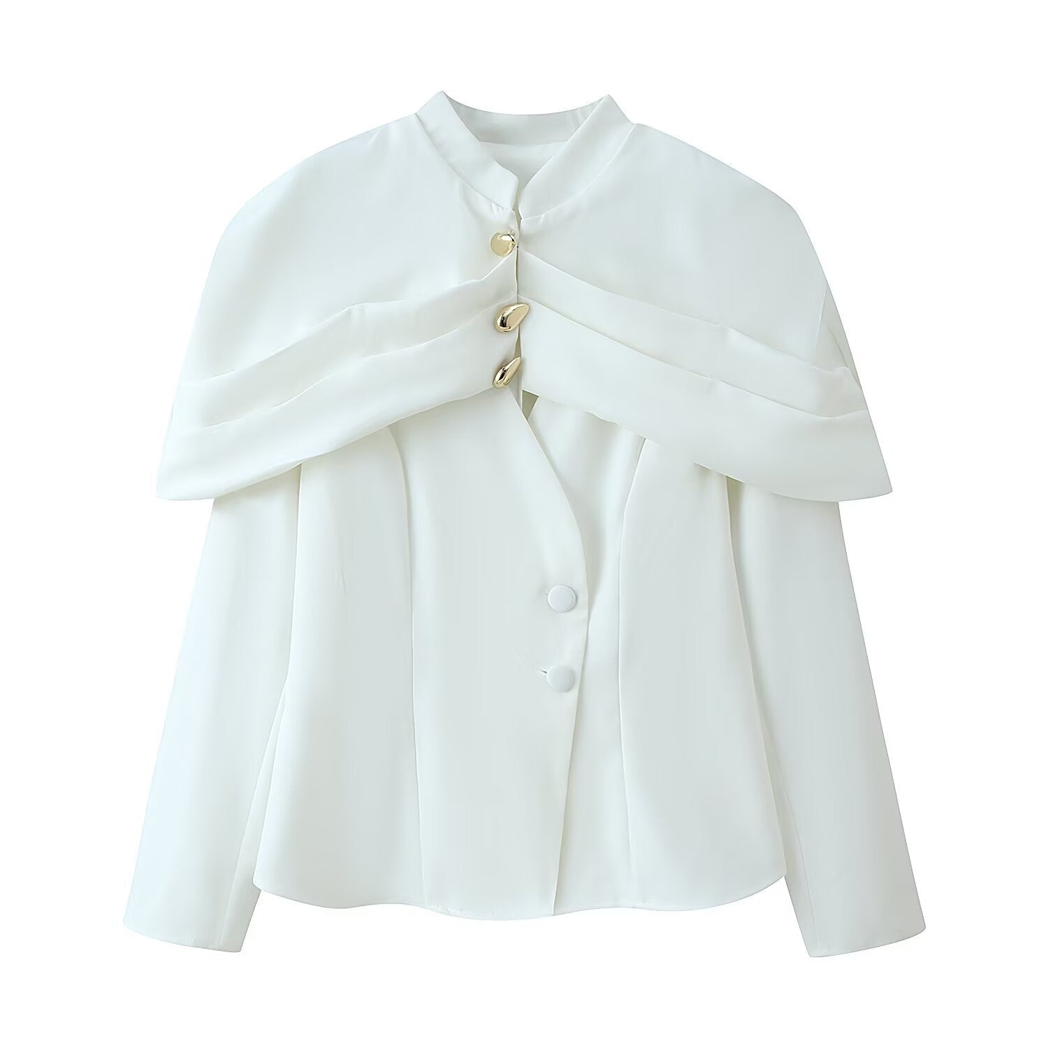 Women's cape blazer with double capelet, stand-up collar and fitted silhouette Chichicherry