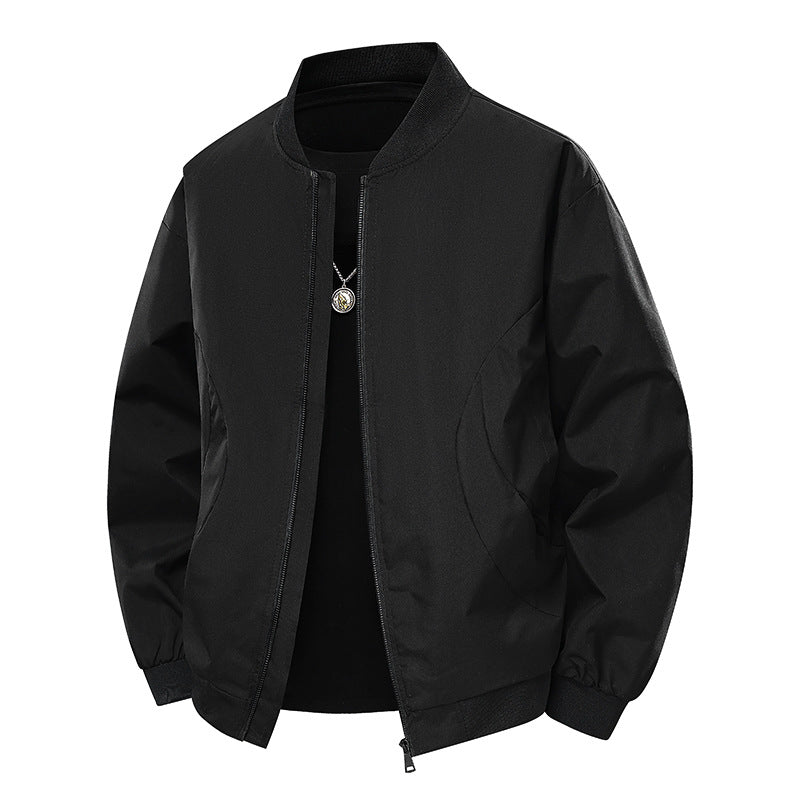 Men's Minimalist Bomber Jacket with Stand-up Collar, Two-way Zipper & Side Pockets Chichicherry