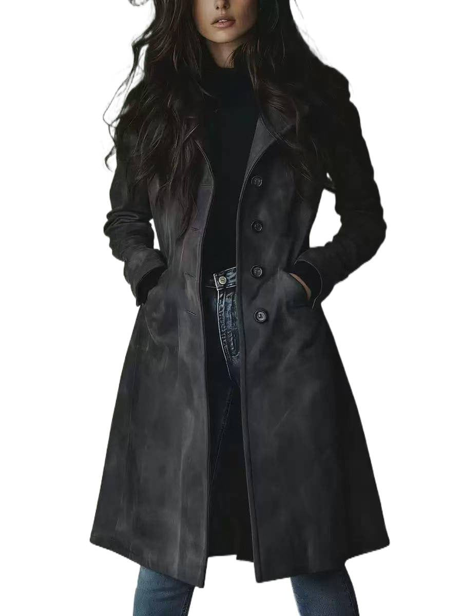 Women tailored wool coat with button placket Chichicherry