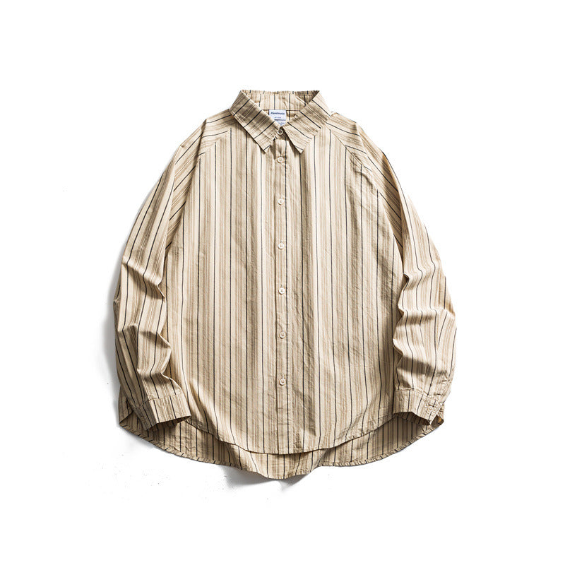Unisex Oversize Shirt Jacket in striped cotton blend with rounded hem Chichicherry