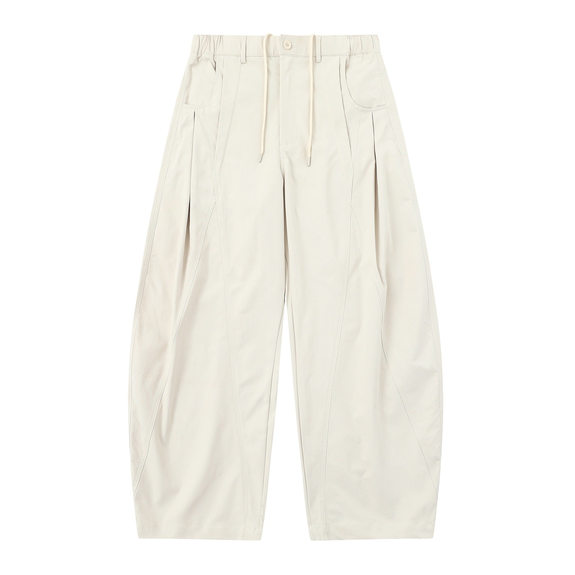 Ladies High-Waist Cropped Cargo Pants with stitched panels and drawstring belt