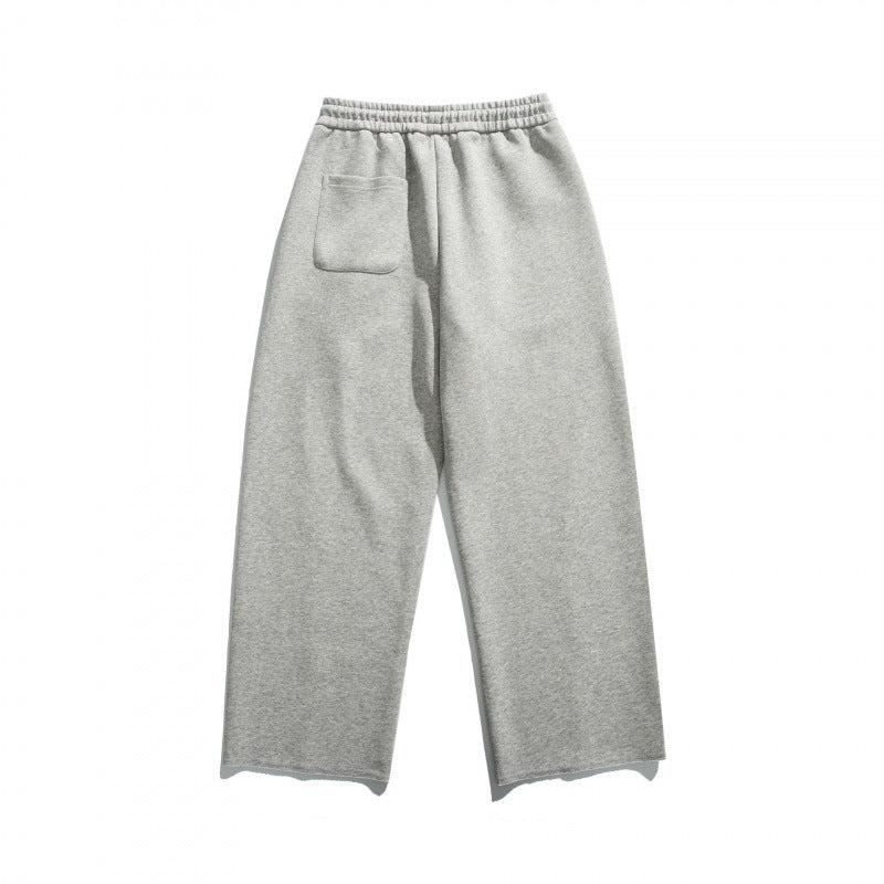 Unisex Loose Cotton Fleece Jogging Pants with Drawstring, Decorative Front Seams and Raw Hem Chichicherry