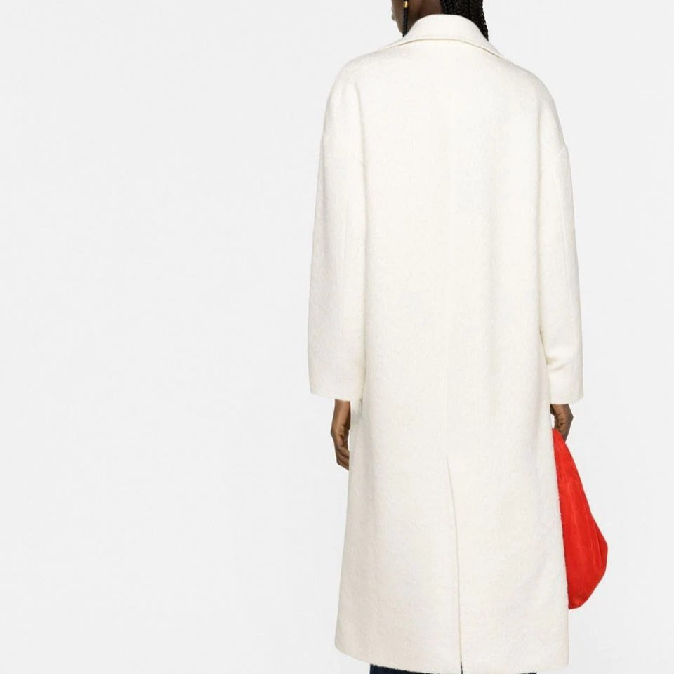 Women's Long Boucle Coat with Boxy Silhouette and Flap Pockets Chichicherry