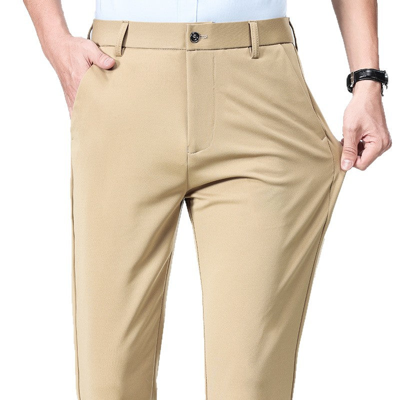 Men's Slim Business Chino Pants with Stretch Twill, Crease & Concealed Zipper Pockets Chichicherry