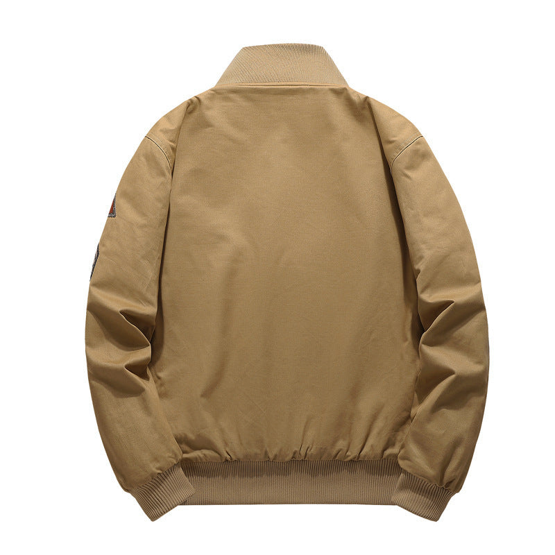 Men's Flight Jacket with Sherpa Lining, Embroidered Patch Details, and Ribbed Hem Chichicherry