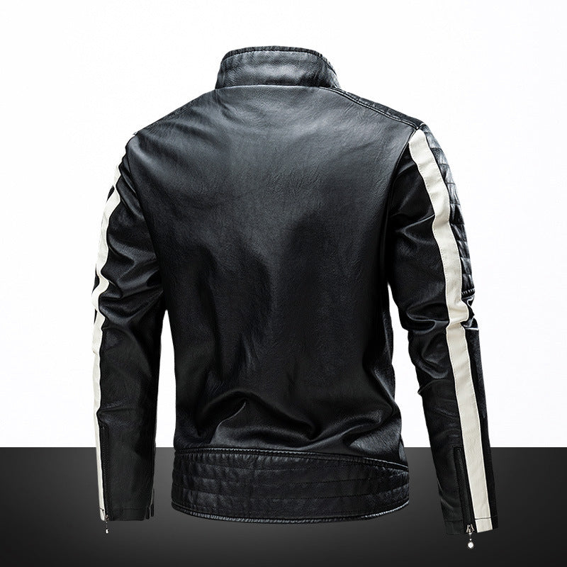 Men's Slim-Fit Biker Jacket in Retro Racing Look with Stand-Up Collar and Quilted Shoulder Area Chichicherry