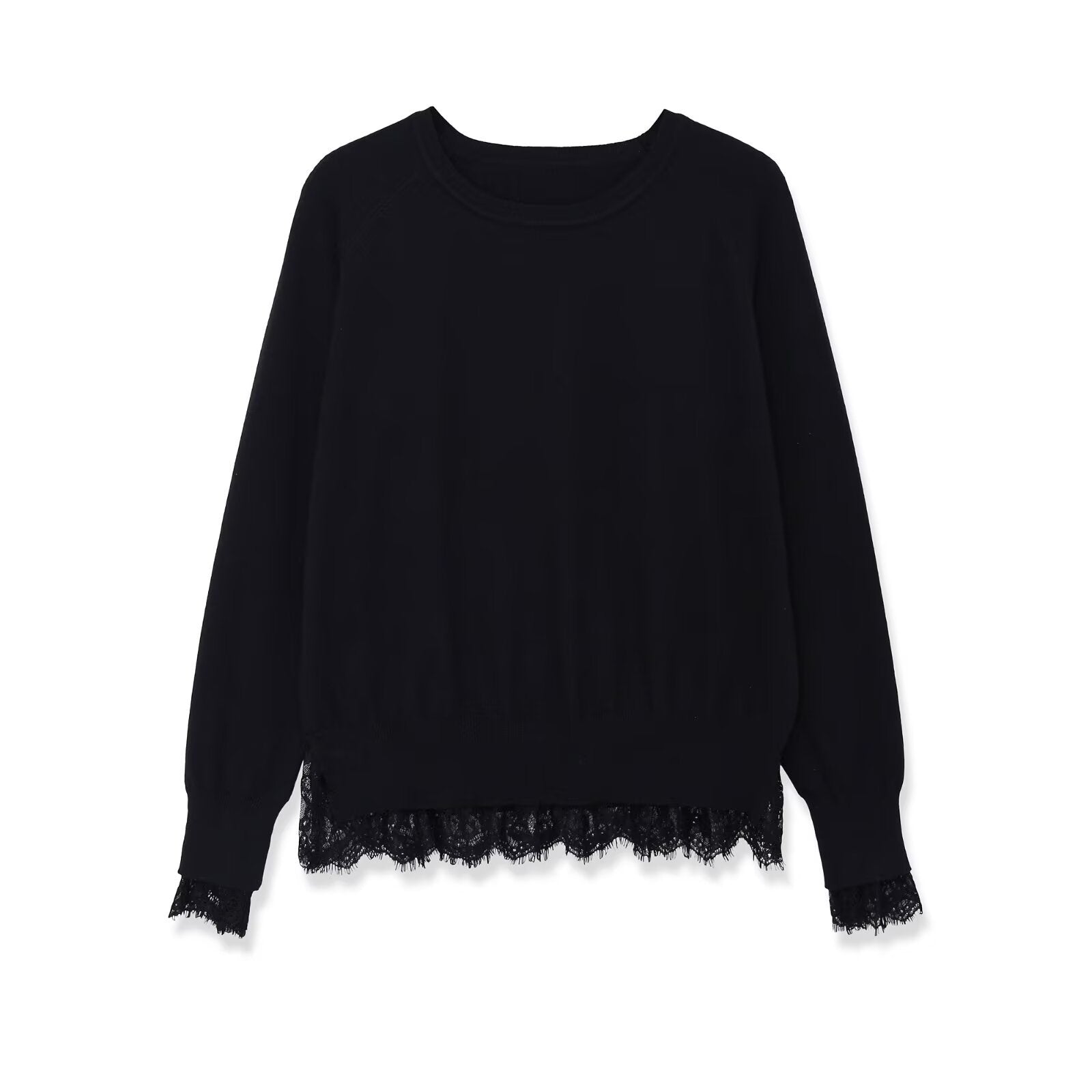 Women's sweatshirt with lace trim and round neck Chichicherry
