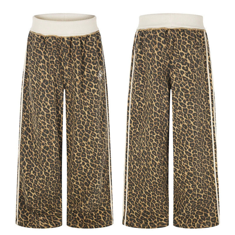 Women's wide palazzo jogging pants with leopard print and elastic ribbed waistband Chichicherry