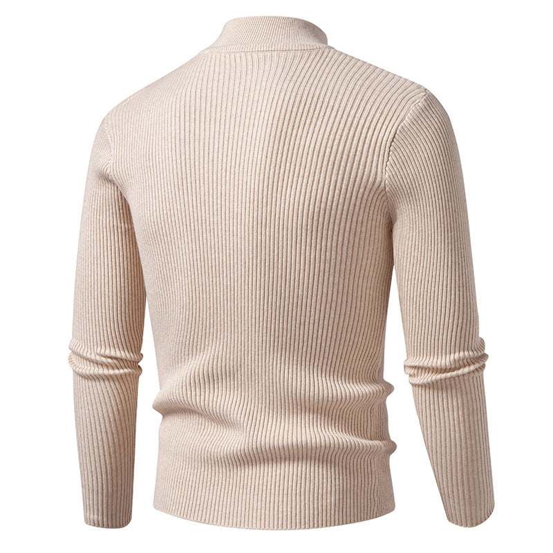 Men's ribbed mock neck pullover narrow fit thermal fine knit Chichicherry