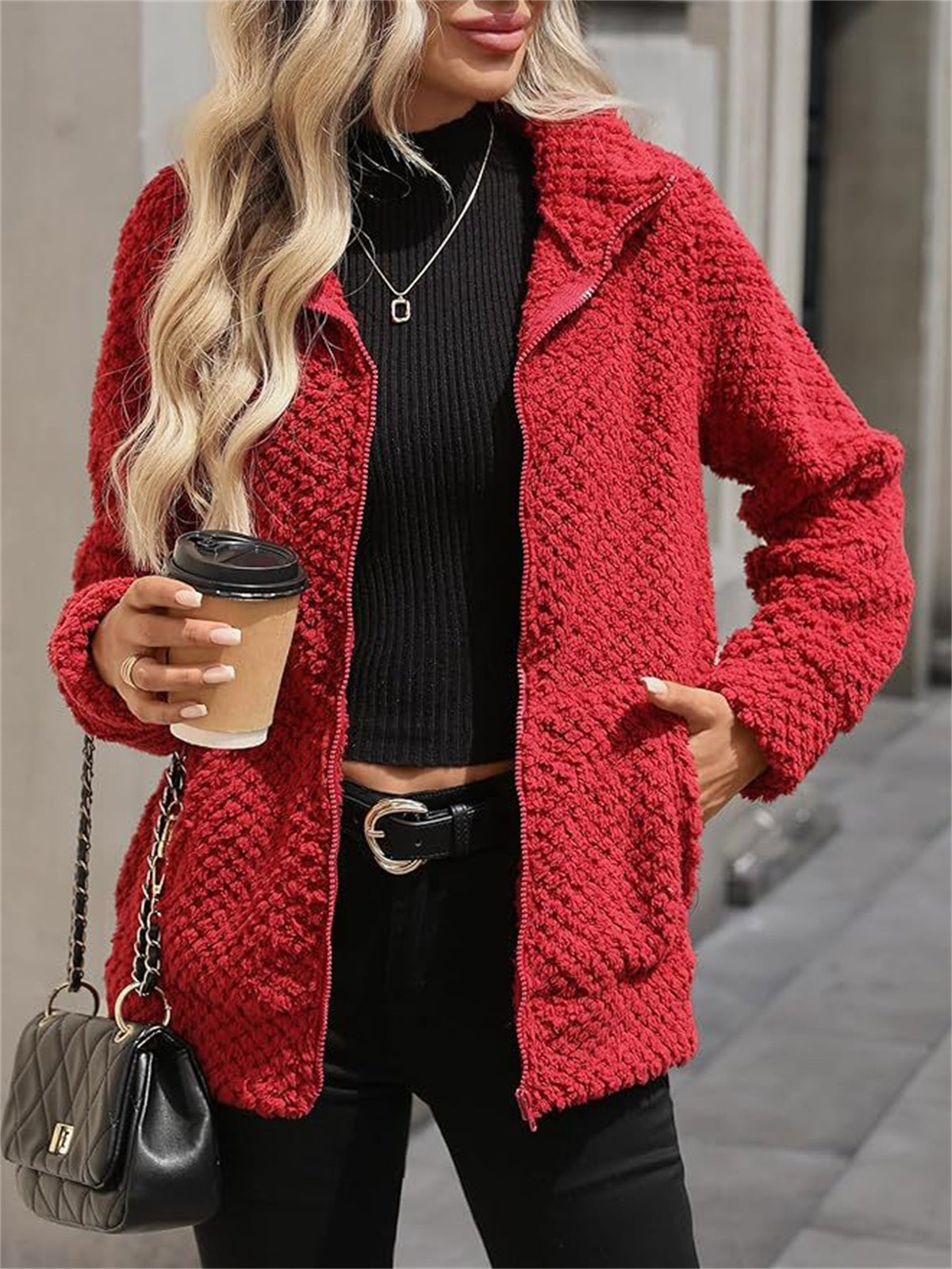 Women's teddy fleece jacket with zipper and stand-up collar Chichicherry