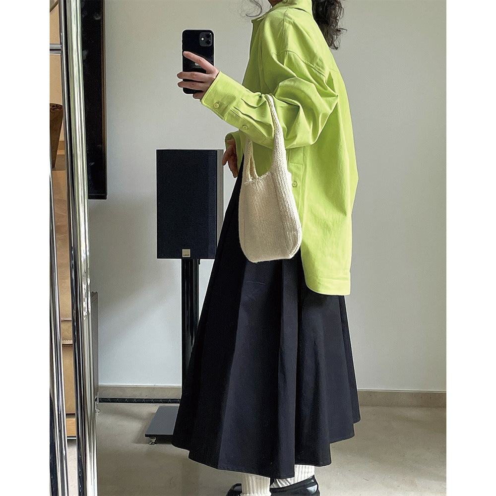 Women's Wide Midi Skirt with High Waist, Box Pleats and A-Line Silhouette Chichicherry