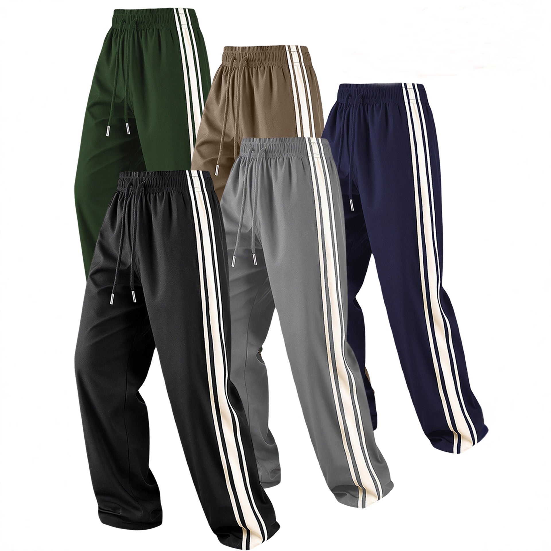 Men's loose training pants with elastic drawstring waistband, side contrast stripe & relaxed baggy fit Chichicherry