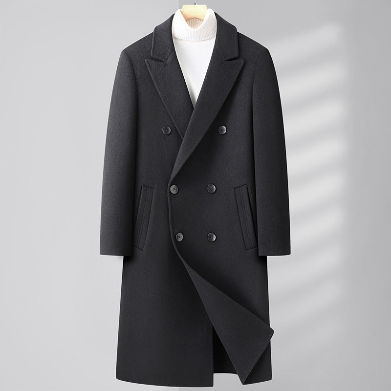 Men's Double-Breasted Wool Coat with Extended Cut and Lapel Collar Chichicherry