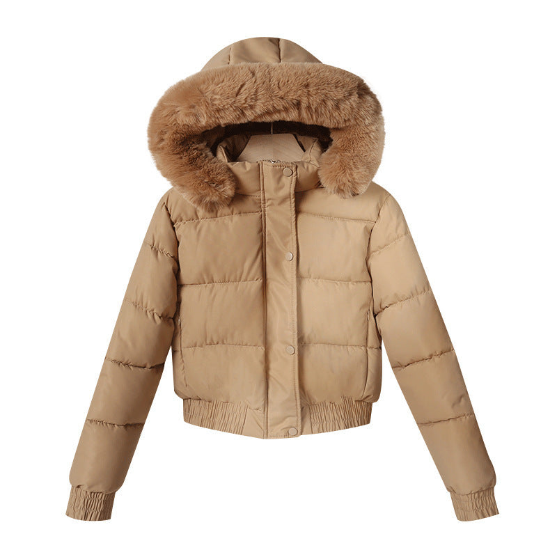 Women nan short cut thermal quilted jacket with removable faux fur hood and ribbed cuffs Chichicherry