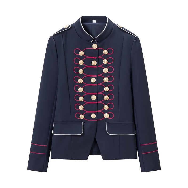 Women’s military-inspired parade jacket with stand-up collar and decorative button placket Chichicherry