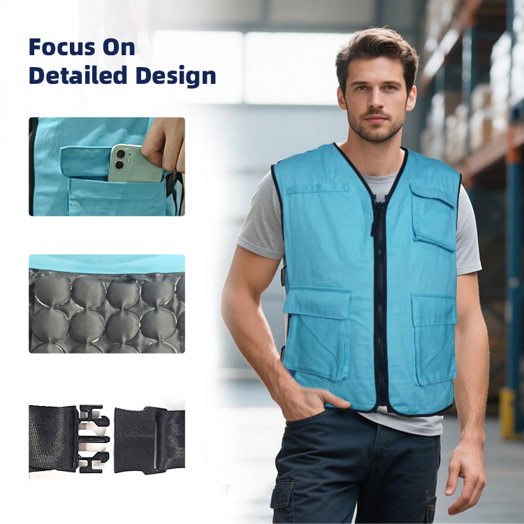 Unisex nan cooling vest with reusable gel cooling inserts, adjustable side buckles, and multiple pockets Chichicherry