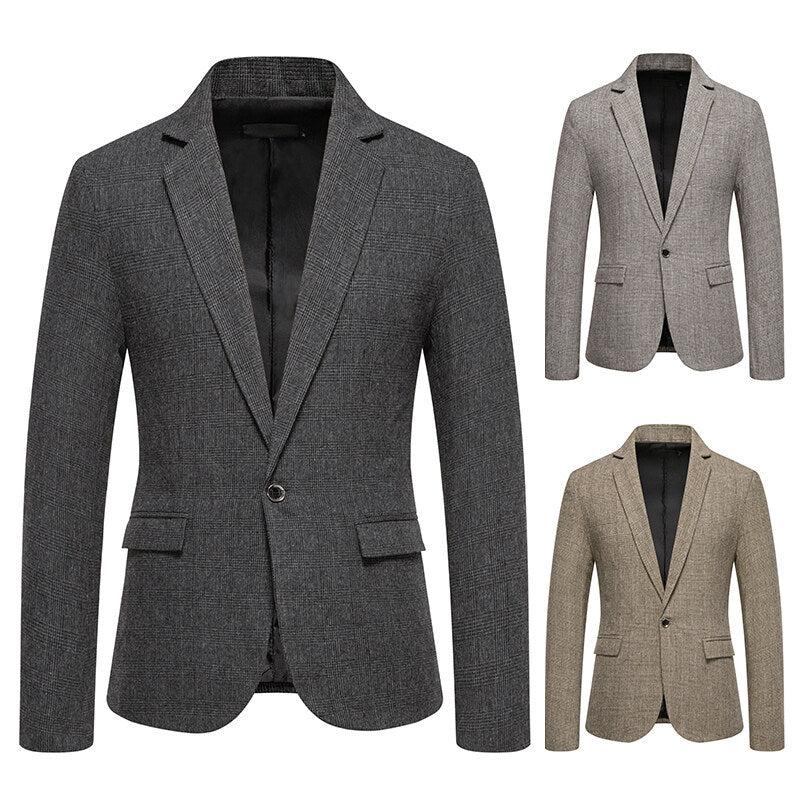 Men's Tailored Glencheck Blazer with One-Button Closure and Flap Pockets Chichicherry