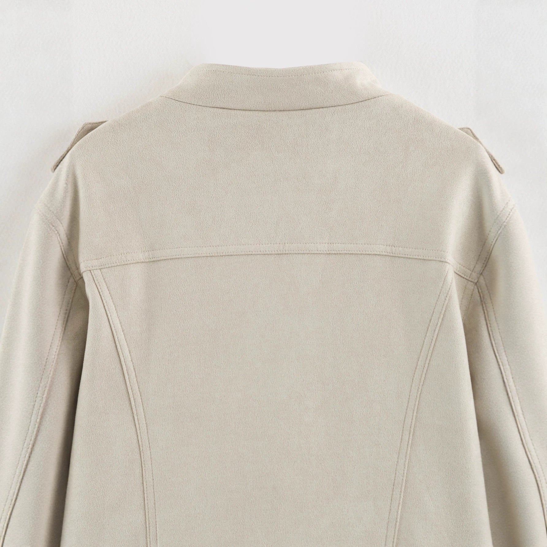 Women Short Military Jacket with Decorative Button Placket and Stand Collar Chichicherry