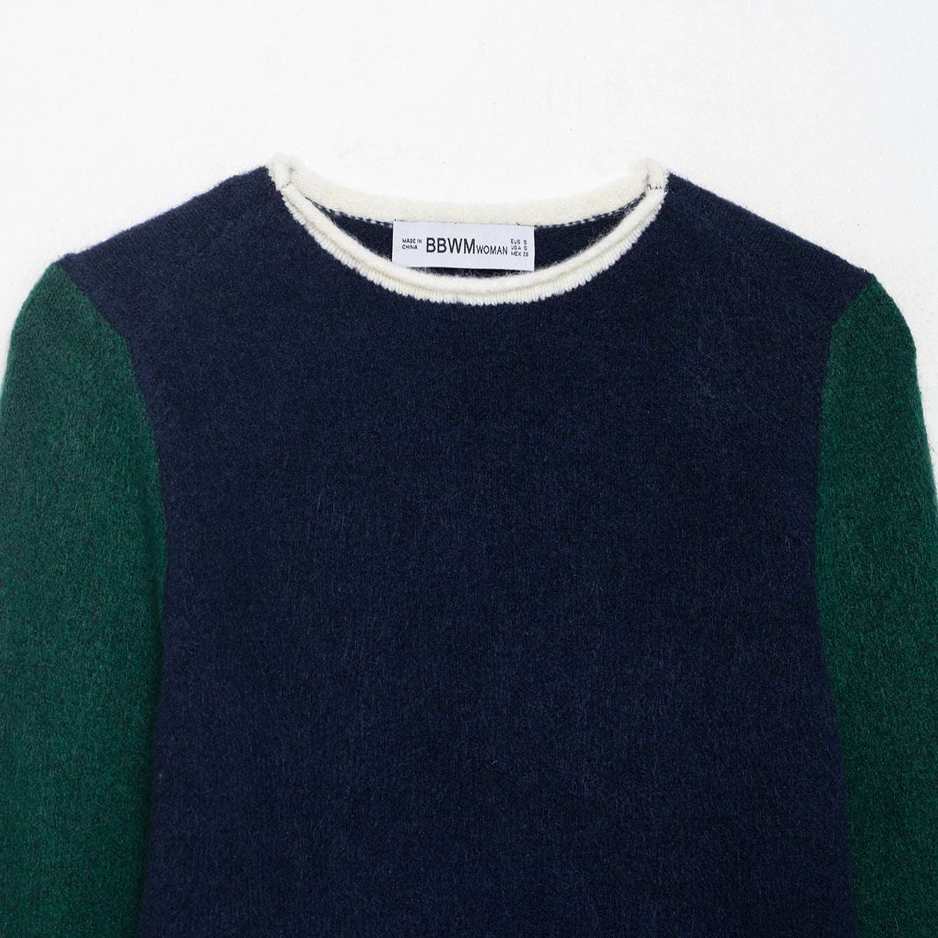 Women's Cozy Color Block Sweater with Round Neckline and Contrast Sleeves Chichicherry