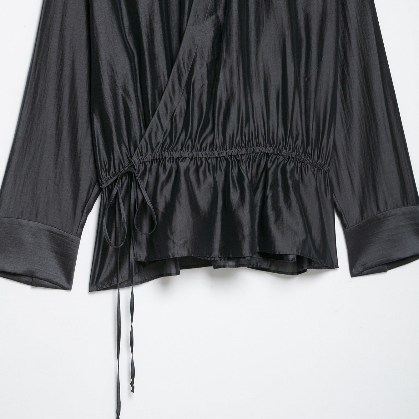 Women's satin blouse with stand-up collar, wrap look and drawstring Chichicherry