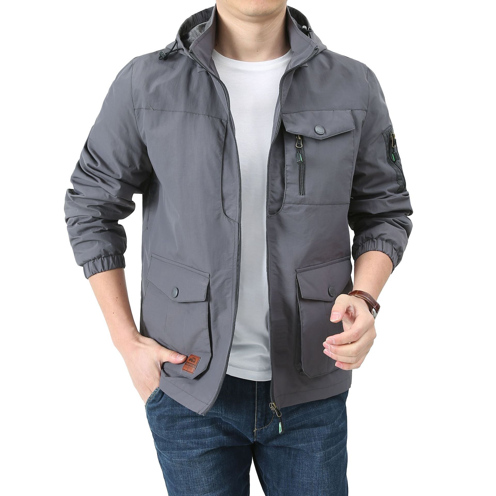 Men's Urban-Utility Field Jacket with Hood, Multiple Pockets and Elastic Cuffs Chichicherry