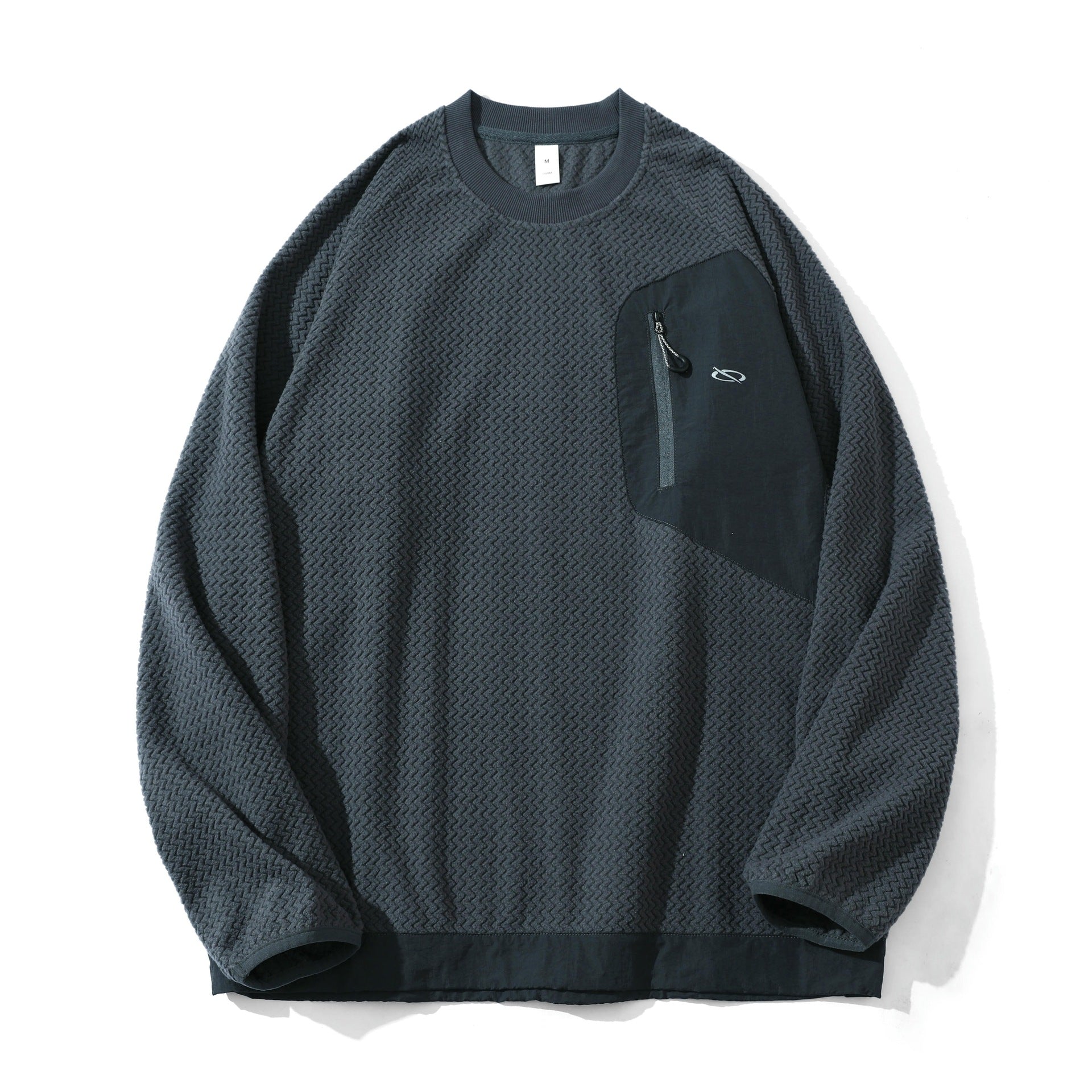 Unisex Textured Waffle Sweatshirt with Chest Zip Pocket Chichicherry