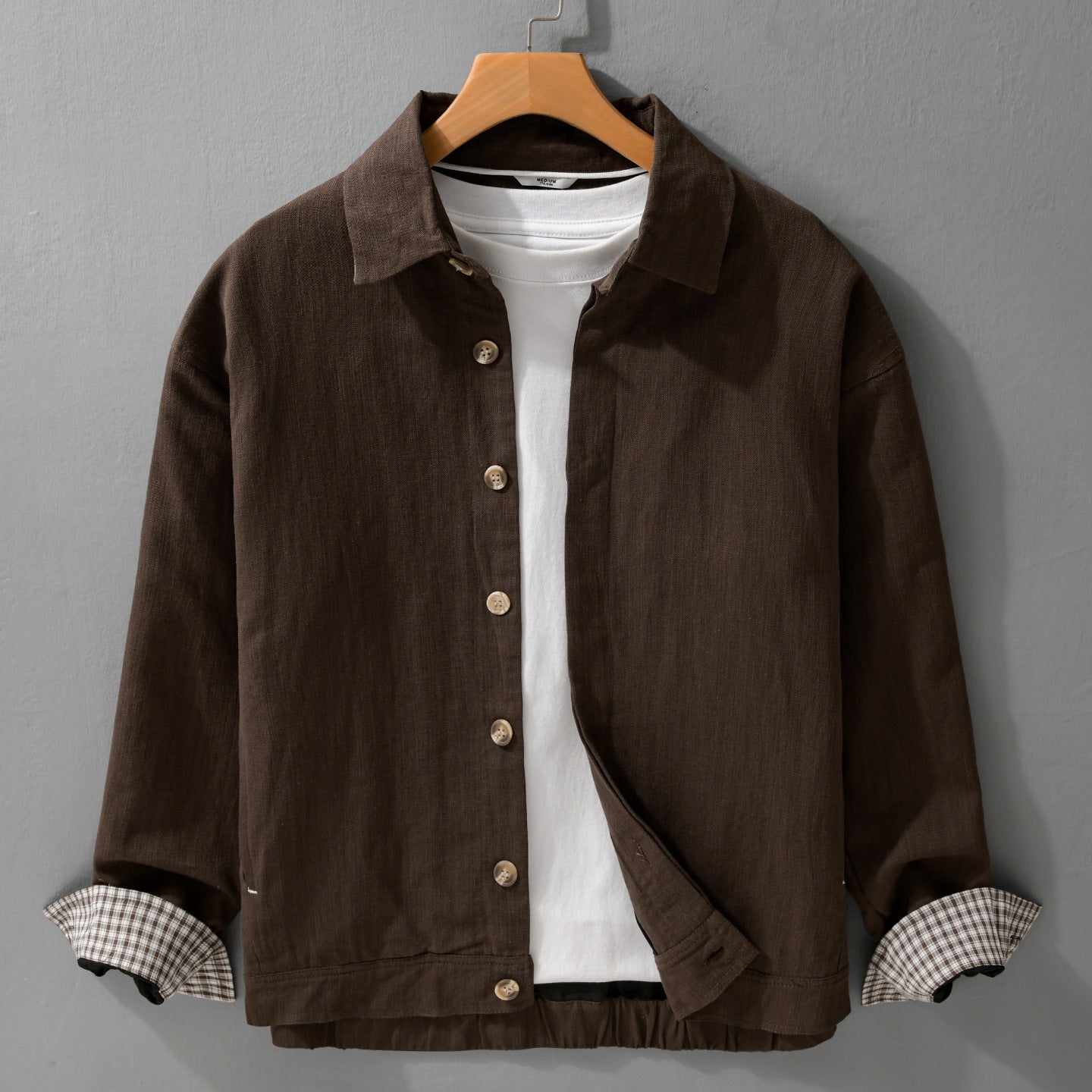 Men's Lightweight Linen Over-shirt Jacket with Shirt Collar and Concealed Button Placket Chichicherry