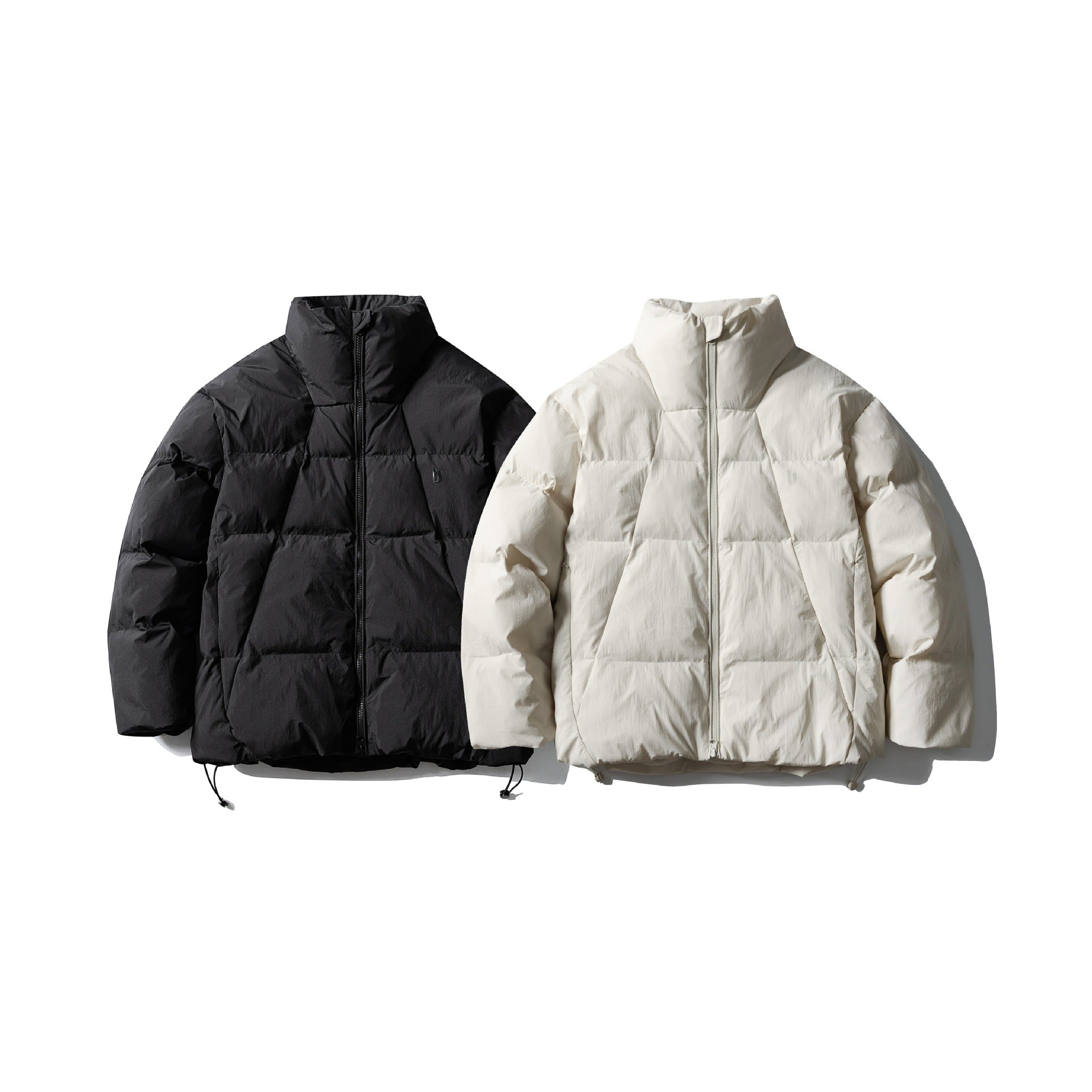 Unisex short-cut square quilted puffer jacket with high funnel collar and adjustable hem Chichicherry
