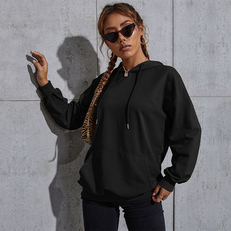Women's Casual Oversized Hoodie with Statement Print, Kangaroo Pocket and Ribbed Cuffs Chichicherry