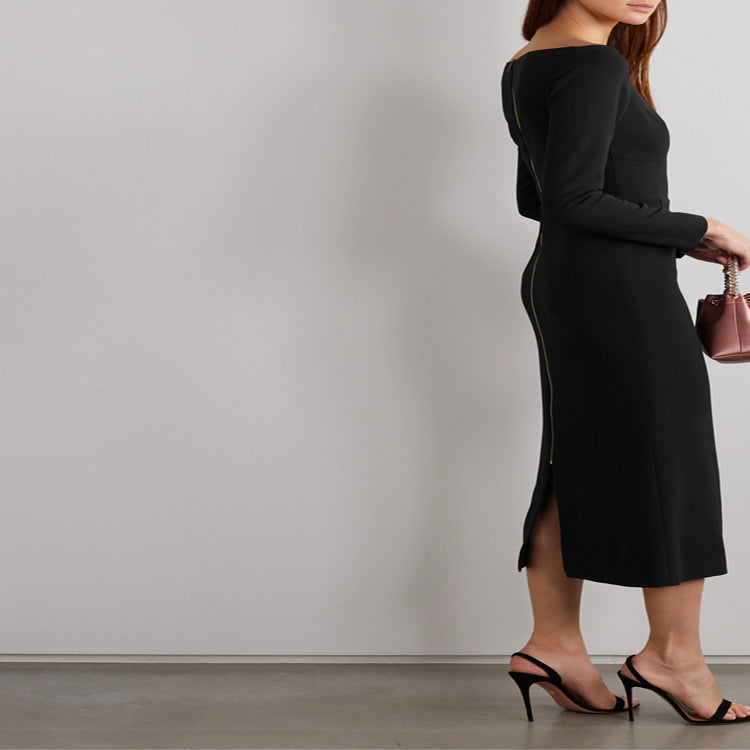 Women's Off-Shoulder Midi Dress in Fitted Sheath Dress Cut Chichicherry