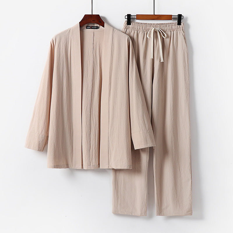 Men's Loose Kimono Loungewear Set made of lightweight cotton blend with elastic drawstring pants Chichicherry