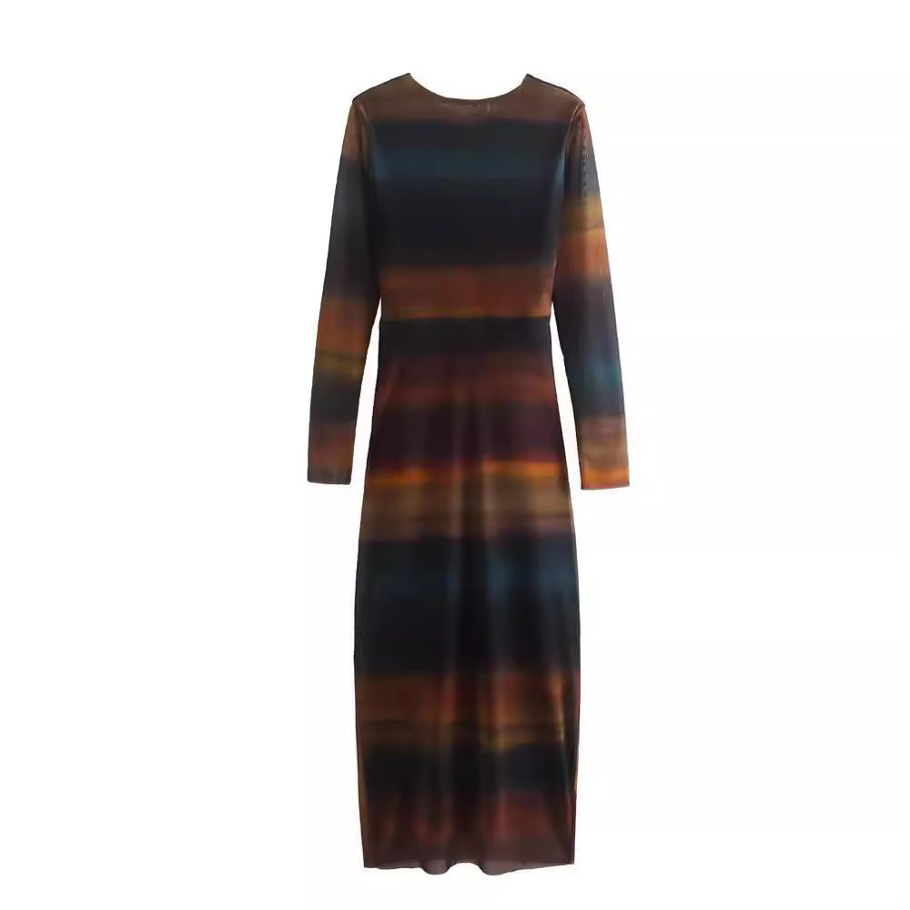 Women's Figure-Hugging Midi Dress with Side Draping and Round Neckline Chichicherry
